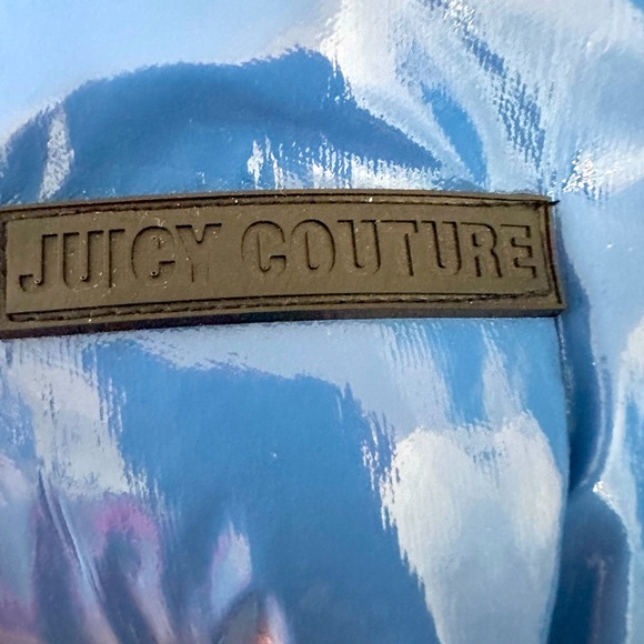 Juicy Couture Vinyl Women’s Long Glossy Puffer Blue Coat Size Small NWT - Picture 3 of 7